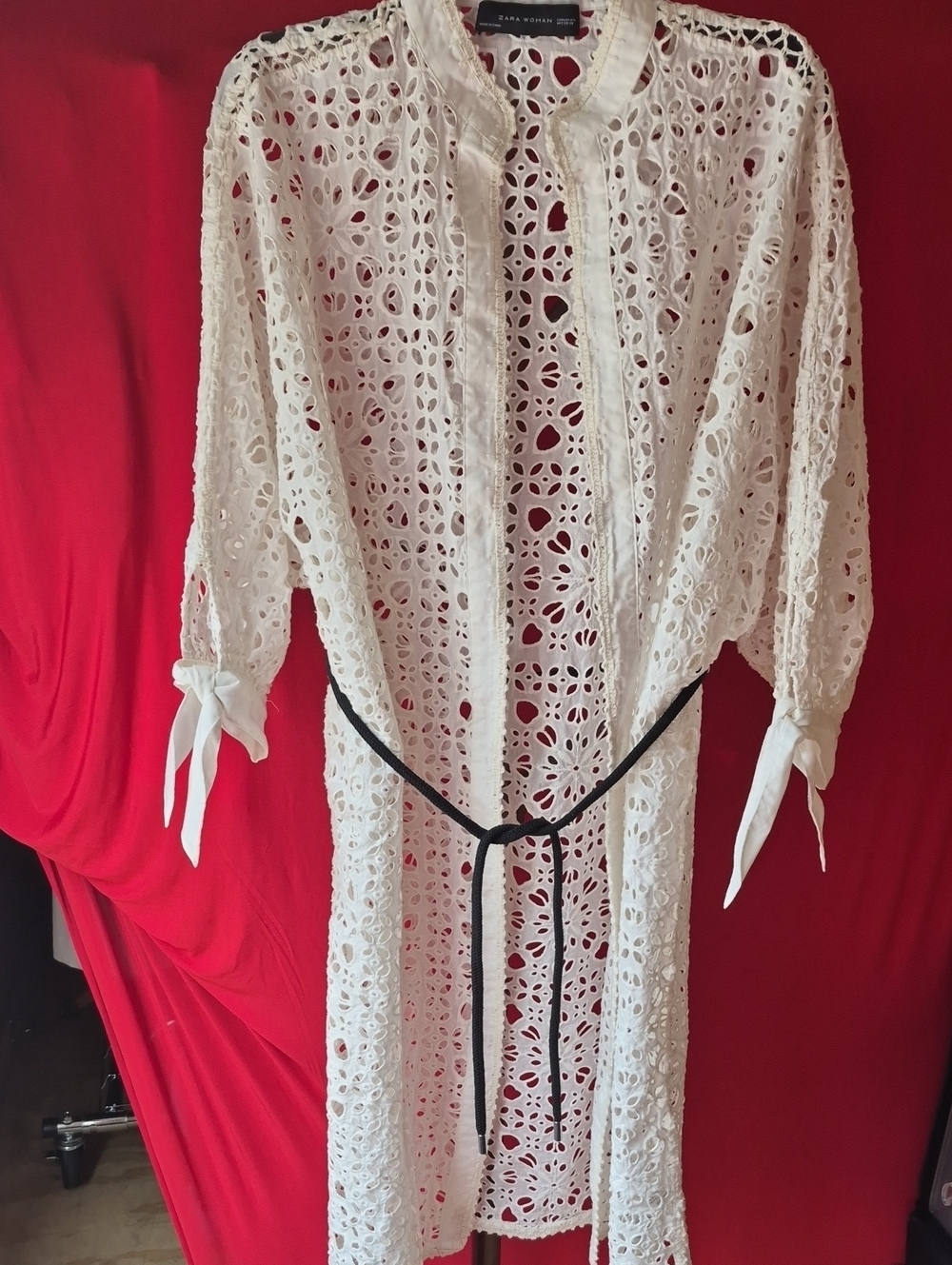 Zara White Crochet Swim Coverup/Cardigan/Kimono Size M-L